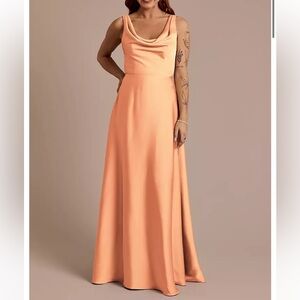 DB Studio Matte Satin Cowl Neck Tie Back Orange Sorbet Dress sz 16